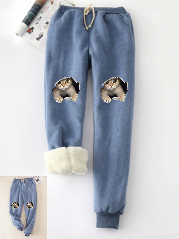 Kitten Wants Out Winter Warm Fleece Joggers Pants