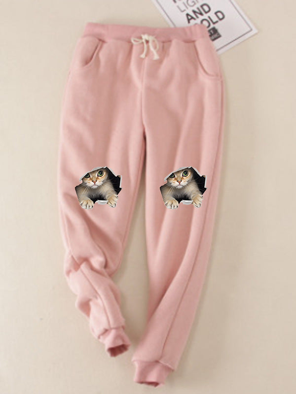 Kitten Wants Out Winter Warm Fleece Joggers Pants