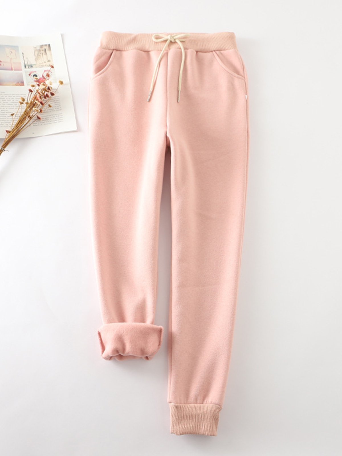 Cotton Casual Elastic Solid Casual Warm Pants