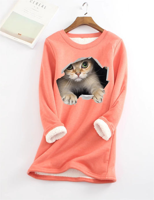 Kitten Wants Out Warm Sherpa Lined Fleece Sport Sweatshirt