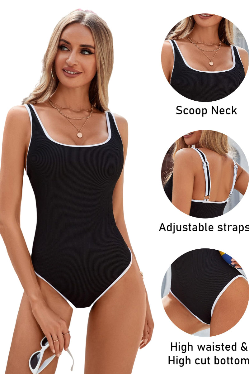 Timeless& Minimalist Black Colorblock One-Piece Swimsuit