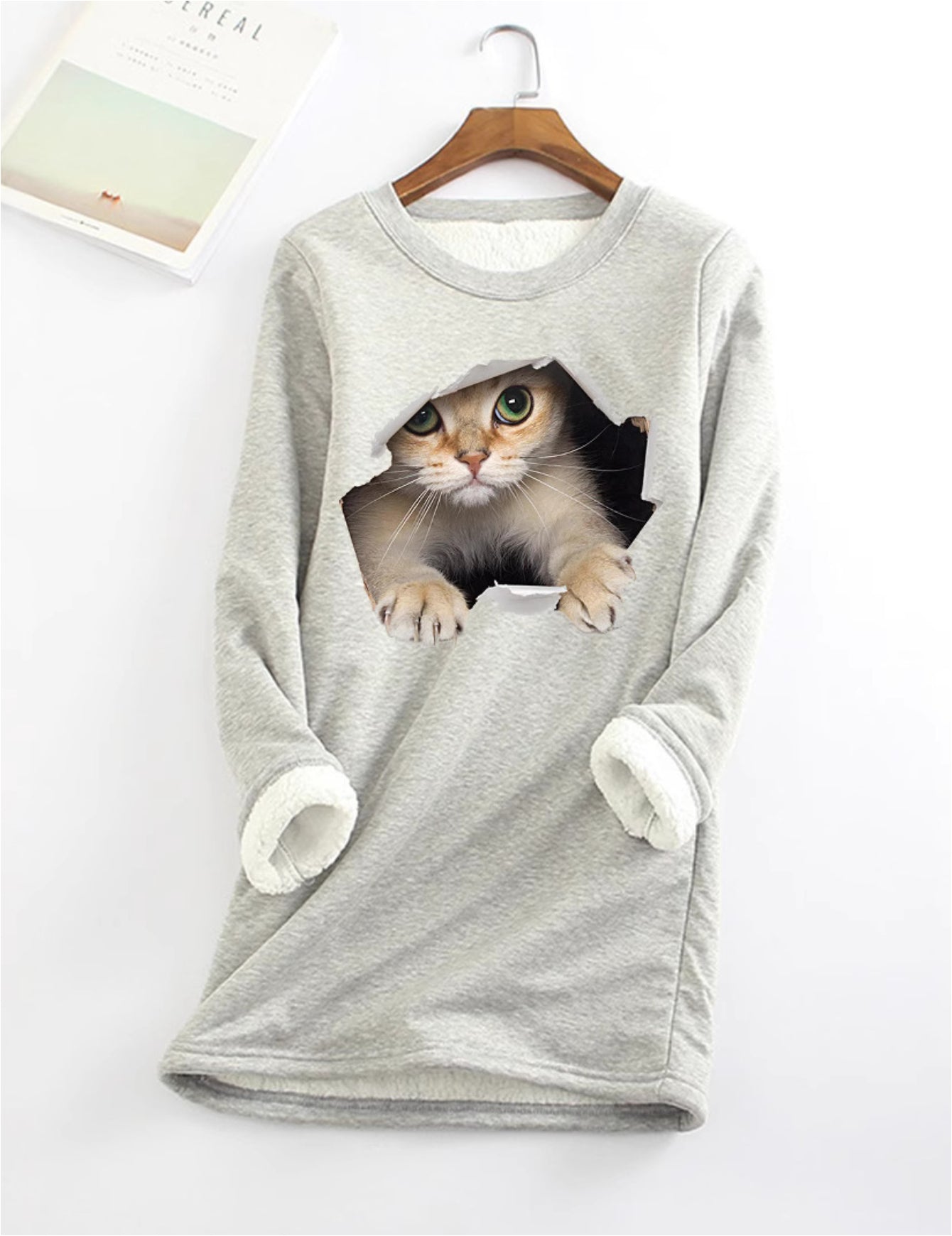 Kitten Wants Out Warm Sherpa Lined Fleece Sport Sweatshirt