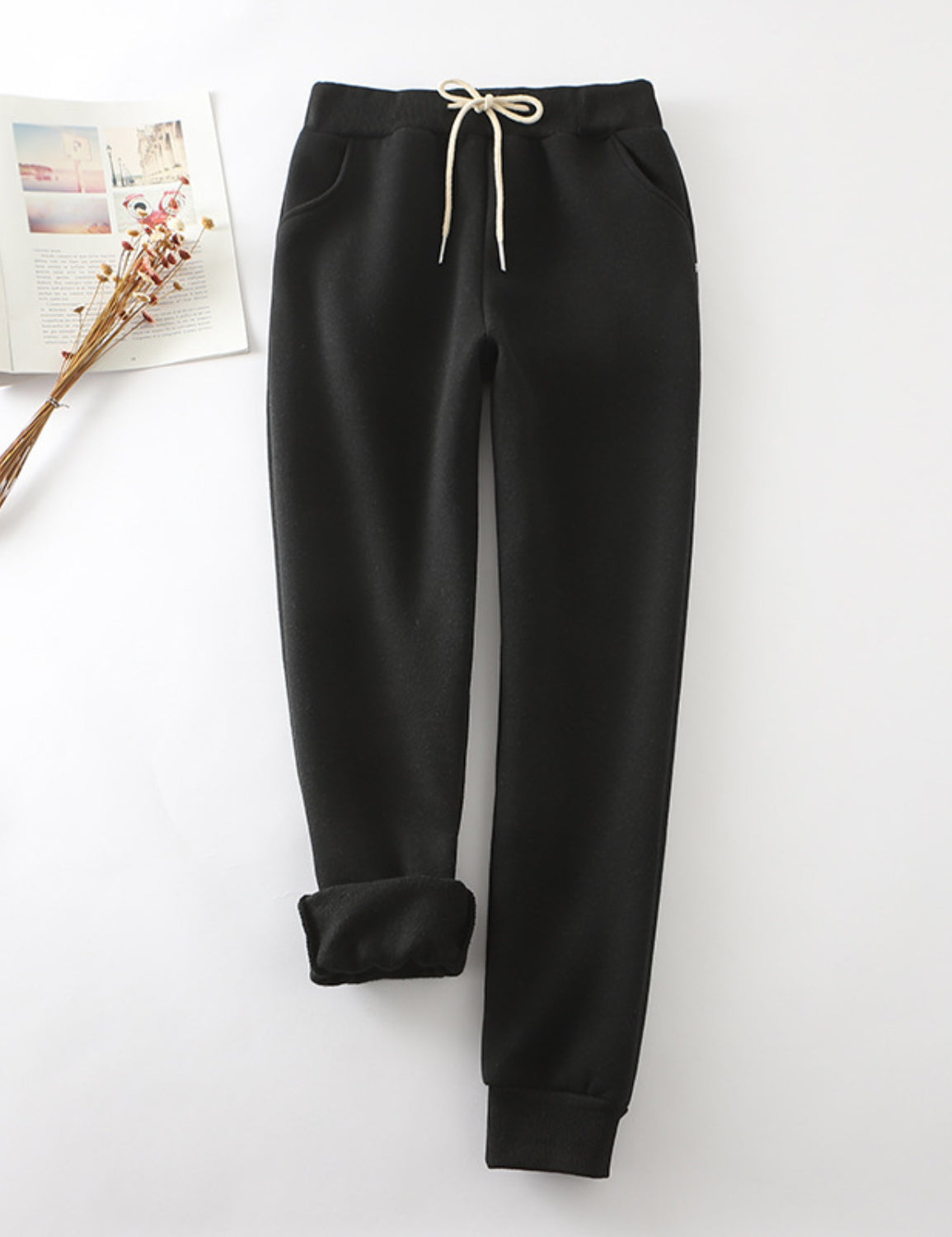 Cotton Casual Elastic Solid Casual Warm Pants