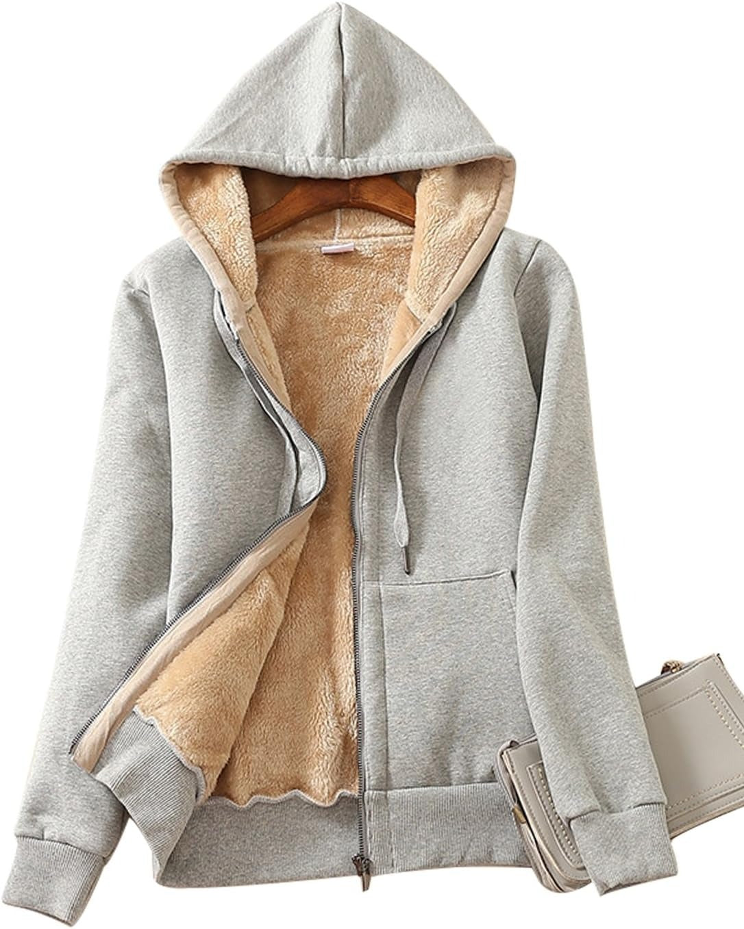 Casual Full Zip Up Sherpa Lined Jacket