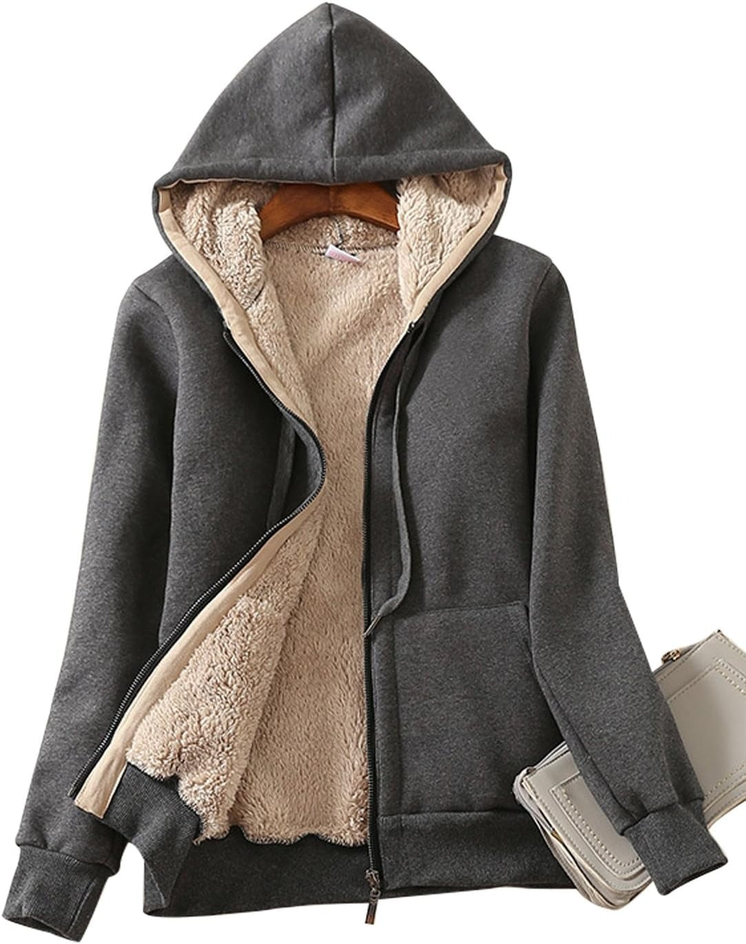 Casual Full Zip Up Sherpa Lined Jacket