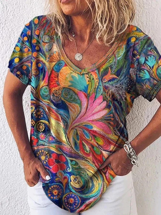 Painting Round Neck Short Sleeves TShirt