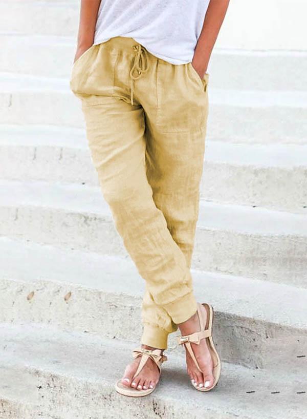 Women Pockets Casual Plus Size Solid Pants